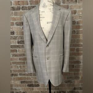 Jos. A. Bank silk wool blend checkered plaid gray sports coat blazer jacket 42L